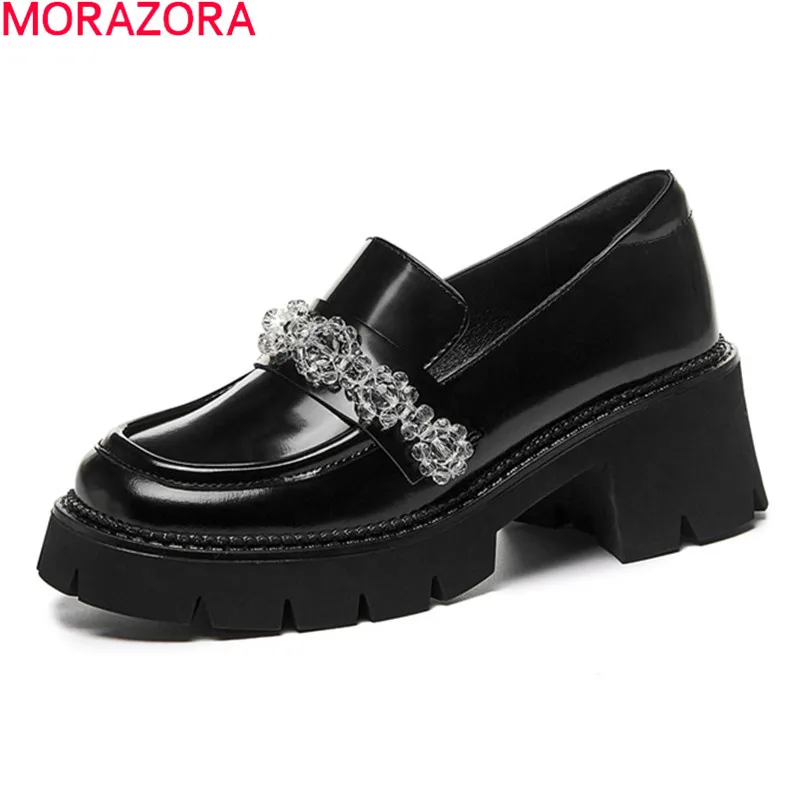 

MORAZORA 2021 New Arrival Women Pumps Genuine Leather Shoes For Woman Square Heels Platform Spring Summer Casual Shoes