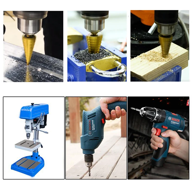 3 шт. Hss Шаг сверло Спираль Флейта HSS Сталь конус Титан покрытием мини инструмент