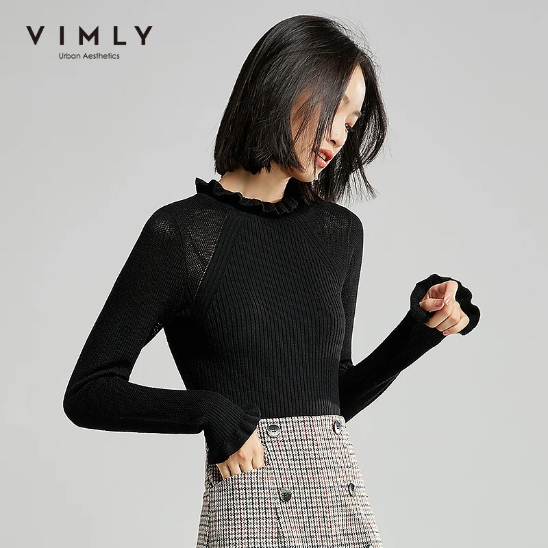 Женский вязаный свитер Vimly элегантный однотонный облегающий пуловер с круглым