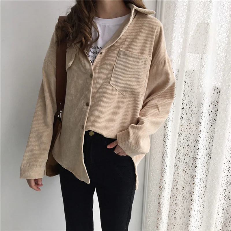 

Vintage Long Sleeve Shirts Women Solid Batwing Sleeve Blouse Spring And Autumn Warm Corduroy Blouses Women Tops New