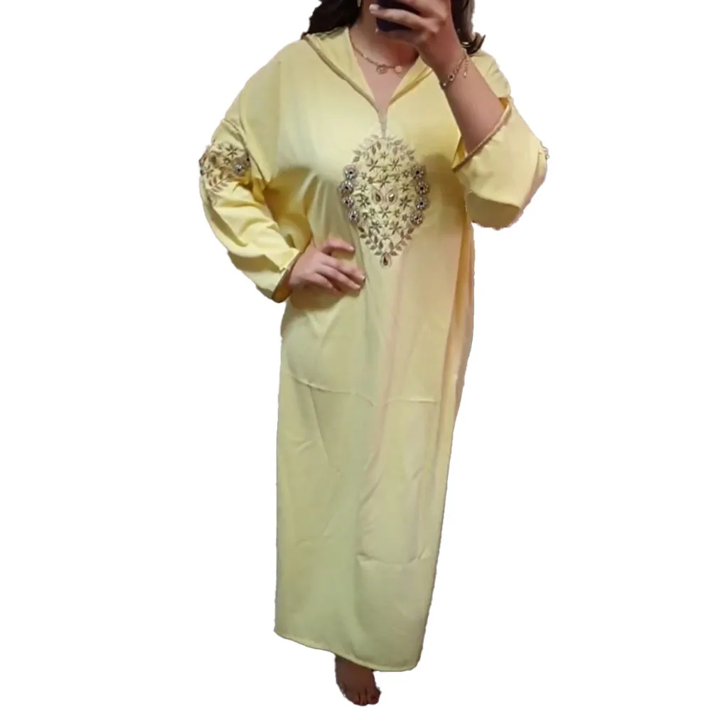 

2021 Summer New Morocco Solid Color Embroidery Loose Casual Oversize African Women's Dress With Hood Long Sleeve