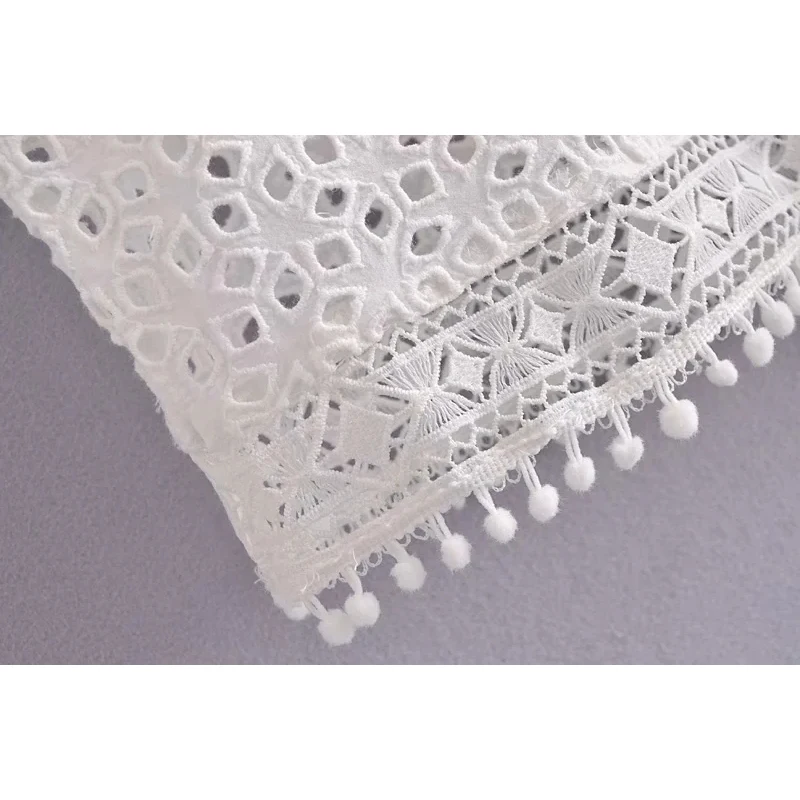 

KRSB 100% Cotton White Vintage Single-Breasted Blouse Shirt Lace Spring Long Lantern Sleeve Sheer Sexy Blouse Women Chic Top