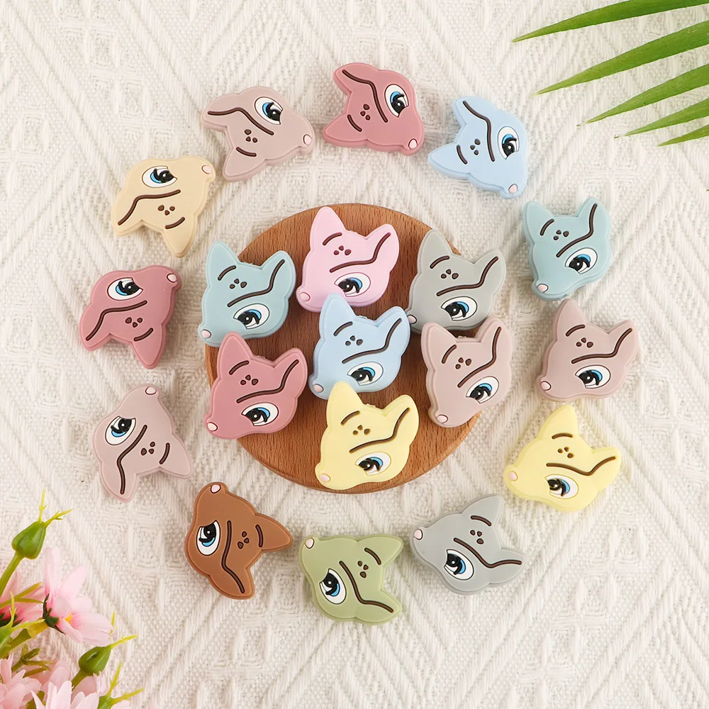 

Sunrony 50Pcs Silicone Beads New Mini Deer Head Animal Food Grade Teether DIY Pacifier Chain Accessories Baby Molar Toys