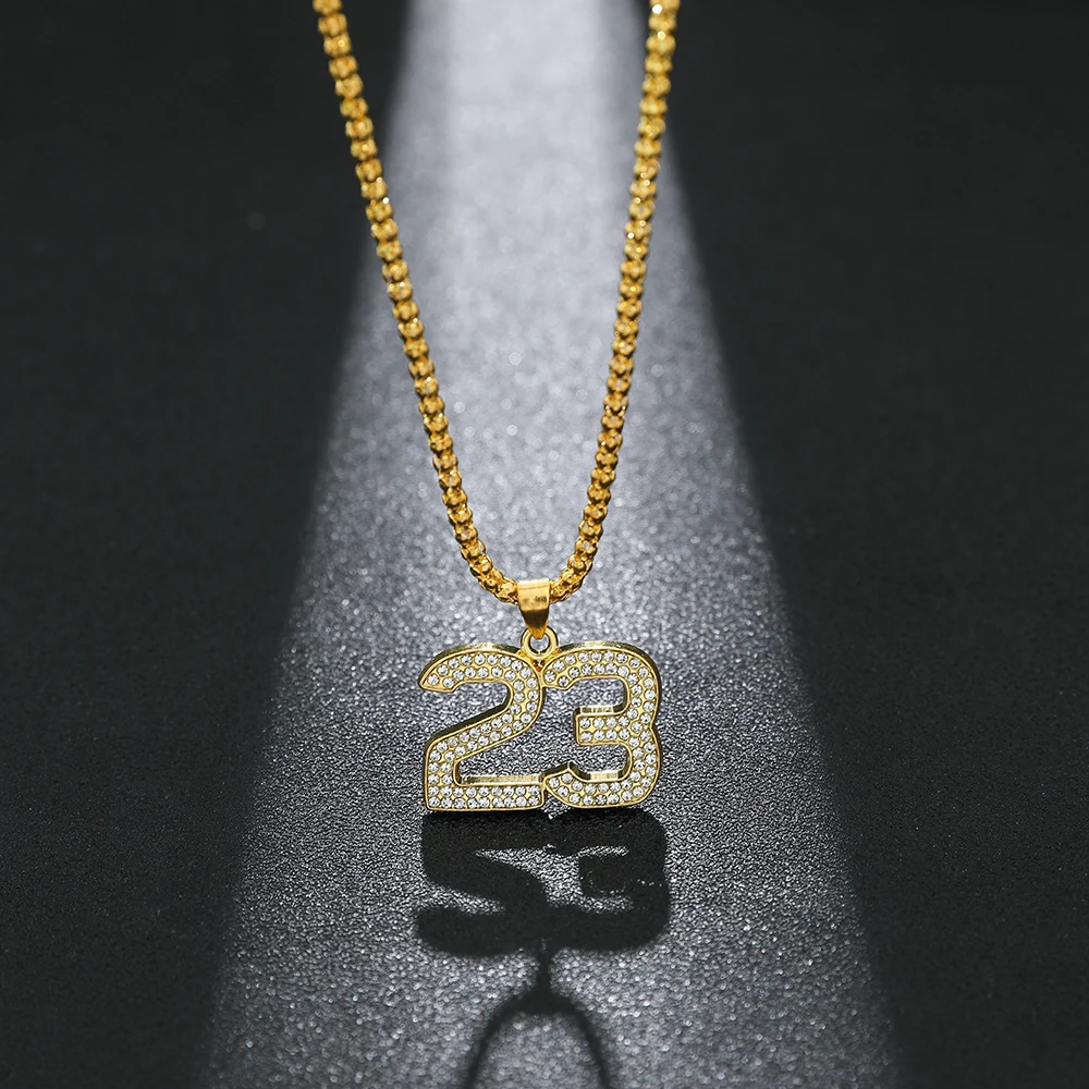 Hip Hop Basketball Legend Number 23 Pendant Necklaces Crystal Bling Gold Cuban Chain Necklace Jewelry For Man Boyfriend Gift | Украшения и