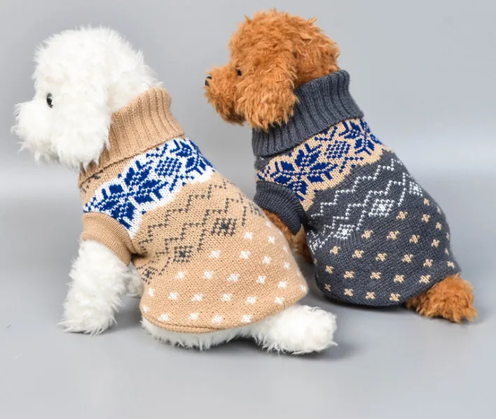 usd3.98/pc wholesale dog winter clothes apparel sweater Turtle neck classic pattern snow Mixed size 20pcs /lot - Цвет: as enclosed photo
