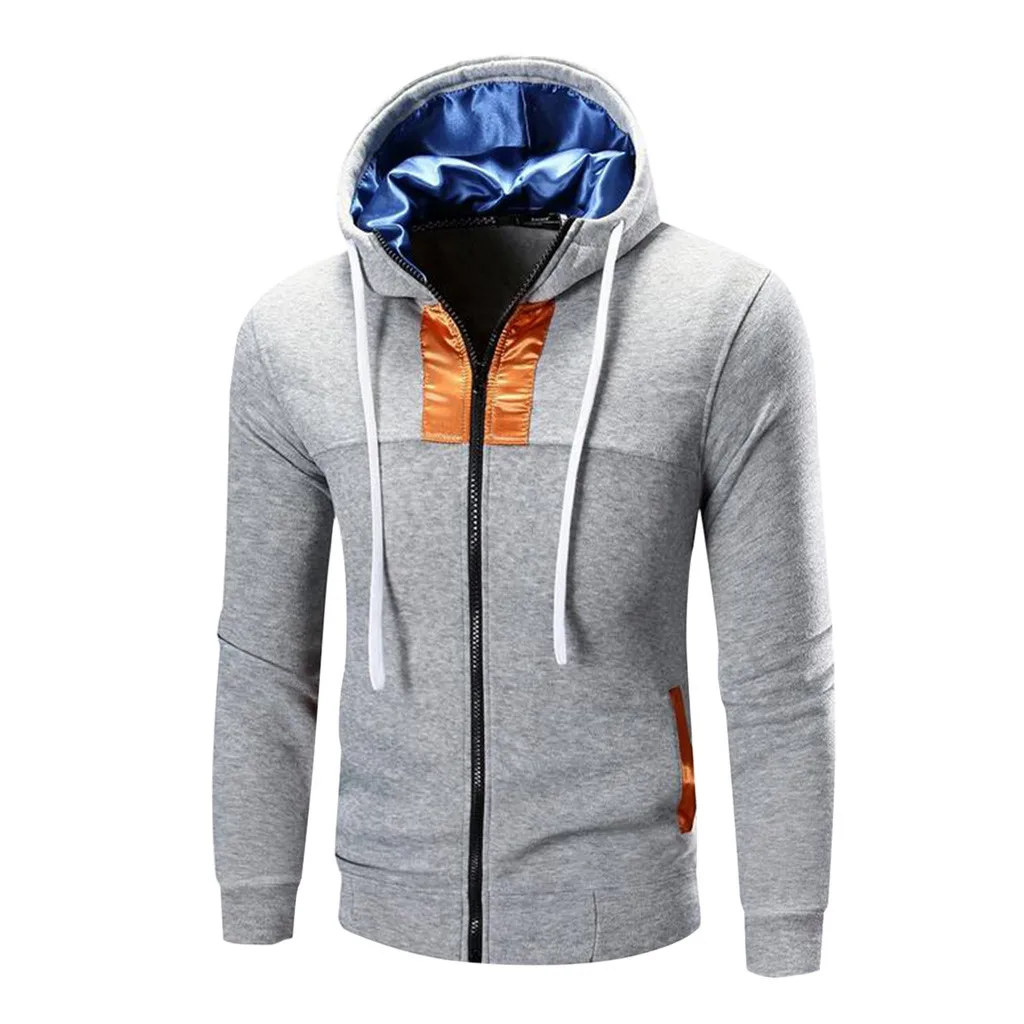

Home&Nest New 2019 Autumn Winter Men's Hoodies Zipper Sweatshirts Men Long Sleeve Patchwork Tops Coat Outwear Mens Slim Hooded