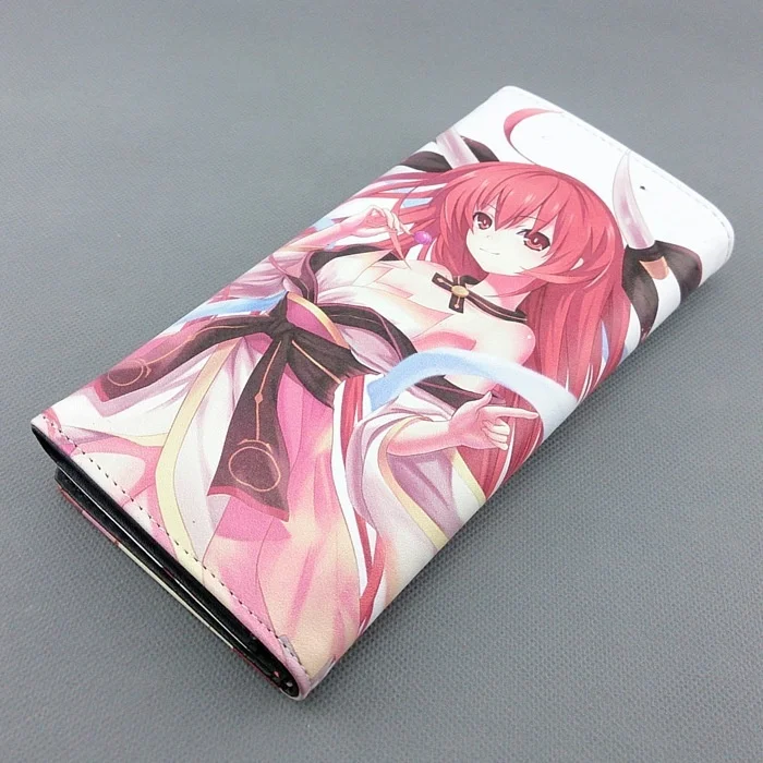 Цветной длинный кожаный кошелек с аниме датой и отделением для карт кнопками