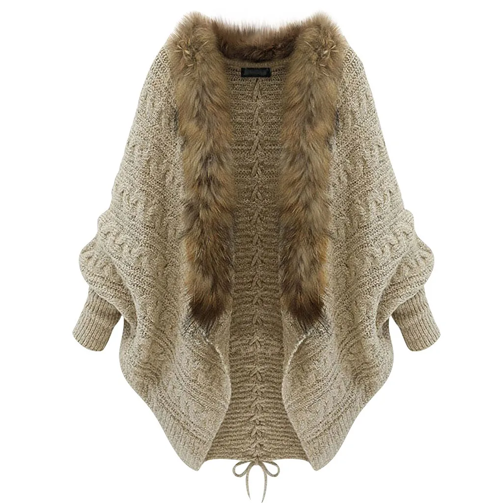 Sweater Зимний теплый женский свитер с рукавом летучая мышь, Свободный Вязаный топ, кардиган, свитер для женщин, вязаный женский кардиган, пальто с меховым воротником 9,25 - Цвет: Sweater