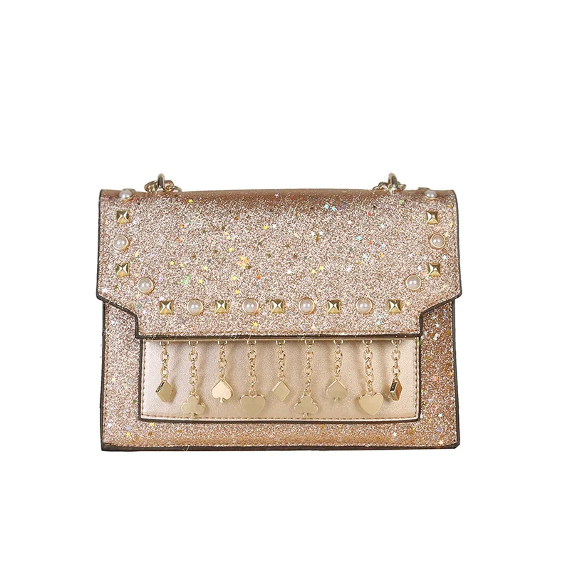 

2021 new trendy all-match gorgeous sequin chain slung fashion girl one-shoulder small square bag