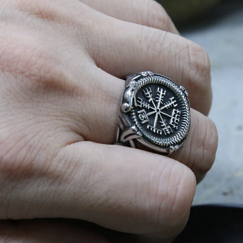 Vintage Gothic Viking Compass Rings 316L Stainless Steel Pirate Men Nordic Ethnic Style Amulet Jewelry Gift | Украшения и
