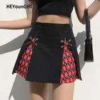 Женская клетчатая мини-юбка HEYounGIRL в стиле Харадзюку, черная трапециевидная мини-юбка с высокой талией, модные женские юбки в Корейском стиле