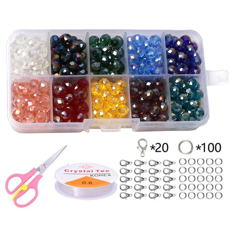 

4 6 8mm Rondelle Glass Faceted Beads Kit for Jewelry Making Diy Necklace Rings Accessories Craft Round Loose Spacer Beads Set