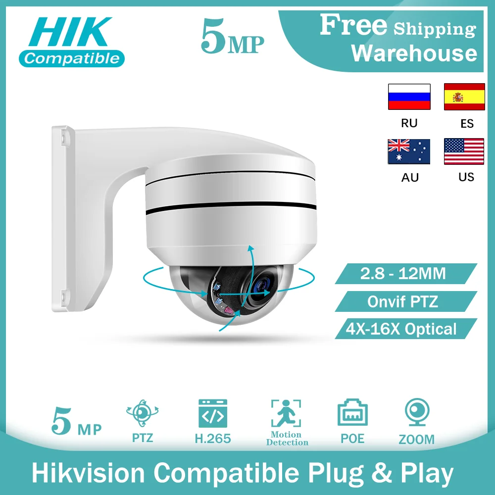 

Hikvision Compatible PTZ 5MP IP Camera PTZ-2504X-IZ 4X Zoom H265 POE IP67 IK10 IR 50m Mini CCTV Security Speed Video Dome Camera