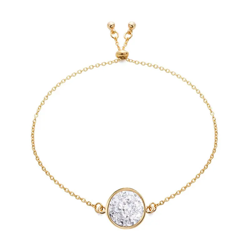 Модный Регулируемый Круглый круглый полимерный Druzy браслет Drusy из искусственной смолы Druse камень Золотая Серебряная цепочка ювелирное изделие для женщин подарок