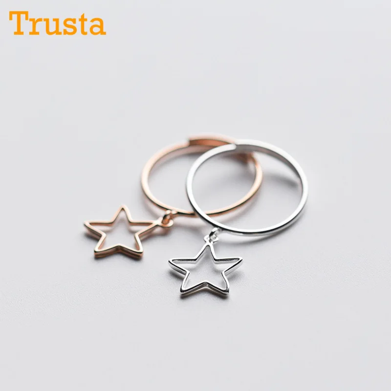 Женское кольцо из серебра 100% пробы с полыми звездами|Кольца| |