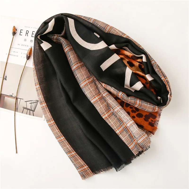 

Luxury Fashion Women Scarf Leopard Patchwork Plaid Beach Hijab Shawls Wraps Female Foulards Echarpe cachecol feminino inverno