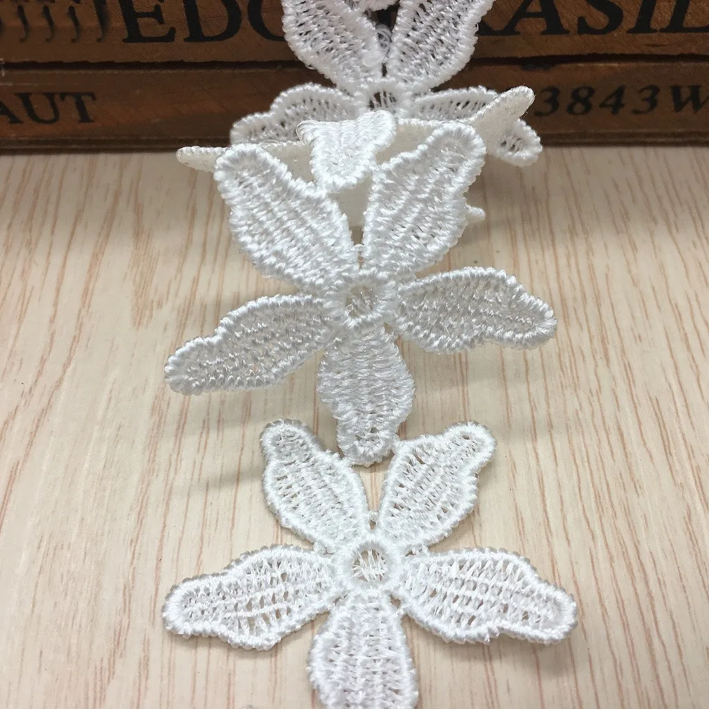 Вышитый цветок из пяти лепестков орнамент кружевной ткани Отделка лентами DIY