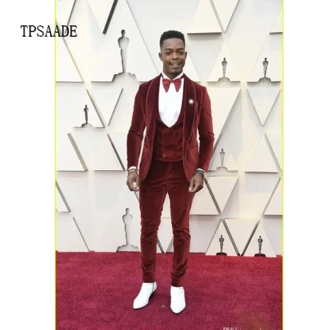 

Зимние мужские костюмы из 3 предметов, облегающие деловые костюмы, мужские бархатные смокинги для жениха из ткани для официального свадебно...