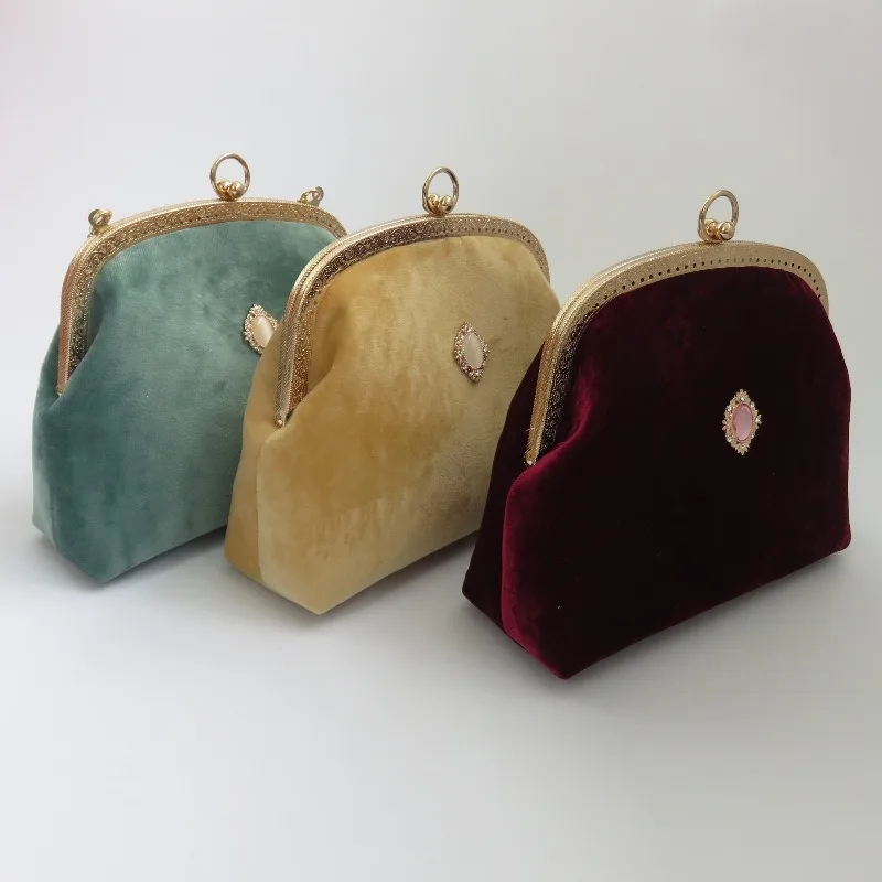 

Винтажная сумочка ручной работы, Золотая сумка, мягкая Феи леди, бархатная сумка с жемчугом, чонсам, Hanfu, сумка через плечо