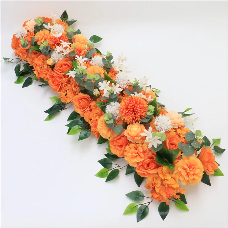 C orange custom made Artificial rose flower row Wedding background wall arch Welcome desk decorative fake flower Home holiday decoration - Цвет: C orange
