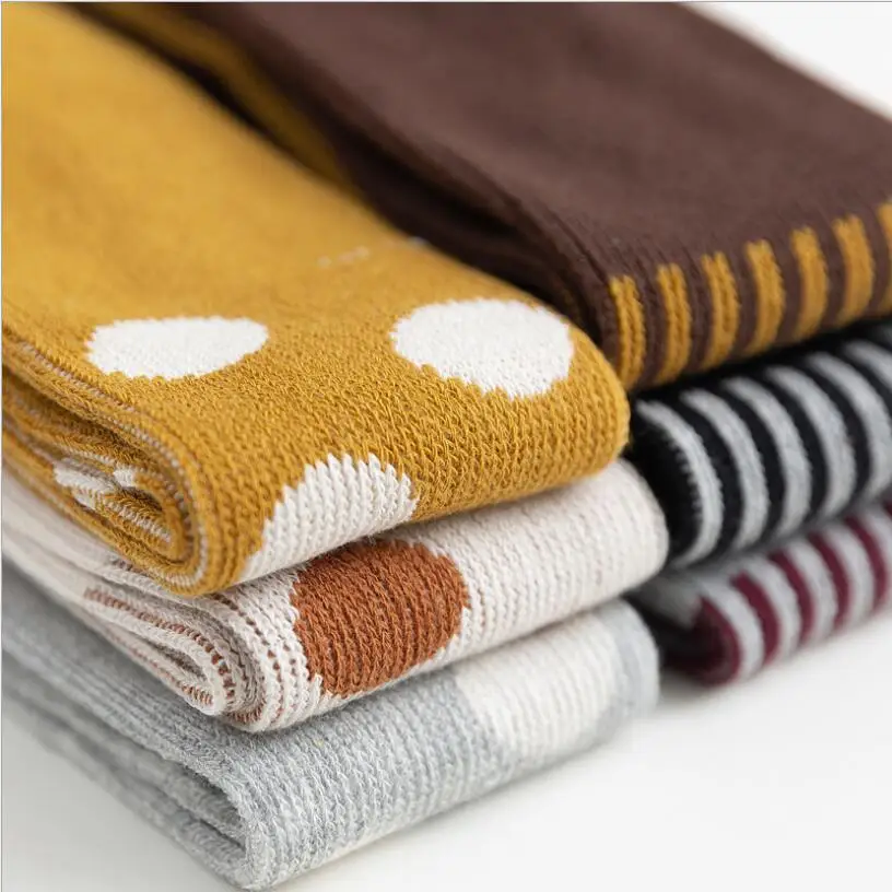 Теплые детские колготки на весну и осень Хлопковые вязаные в горошек для девочек