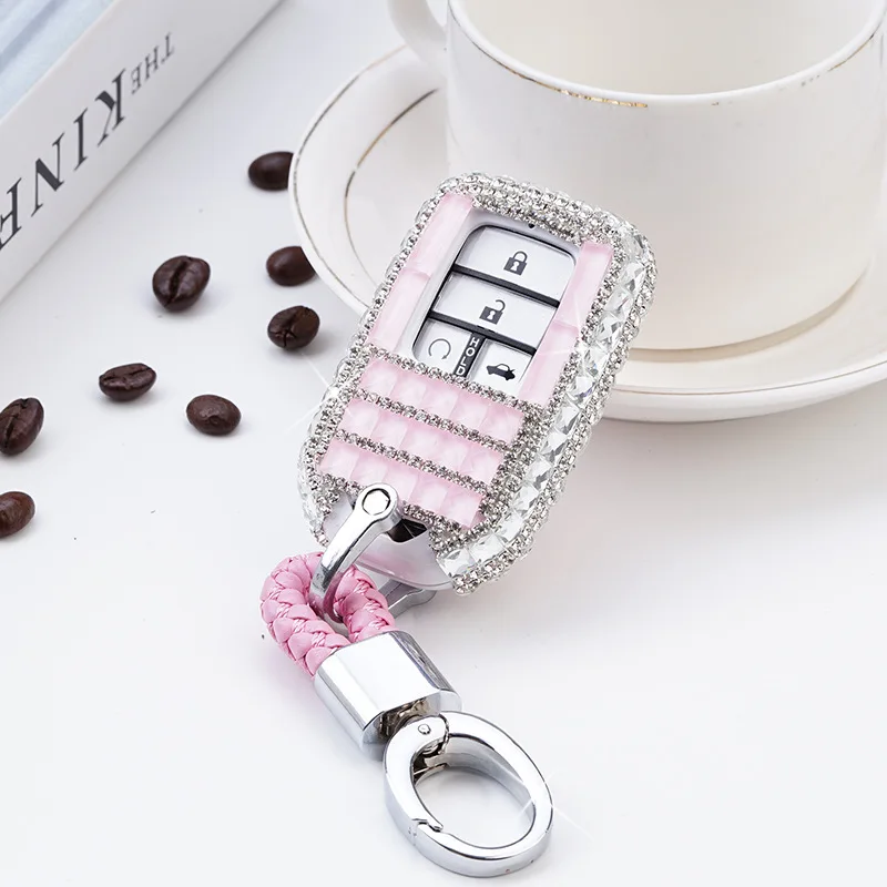 

Diamond Crystal Car Key Cover Case For Honda Hrv Civic Accord Cr-v Freed Pilot 2017 2018 Protector Shell Keychain Accessories