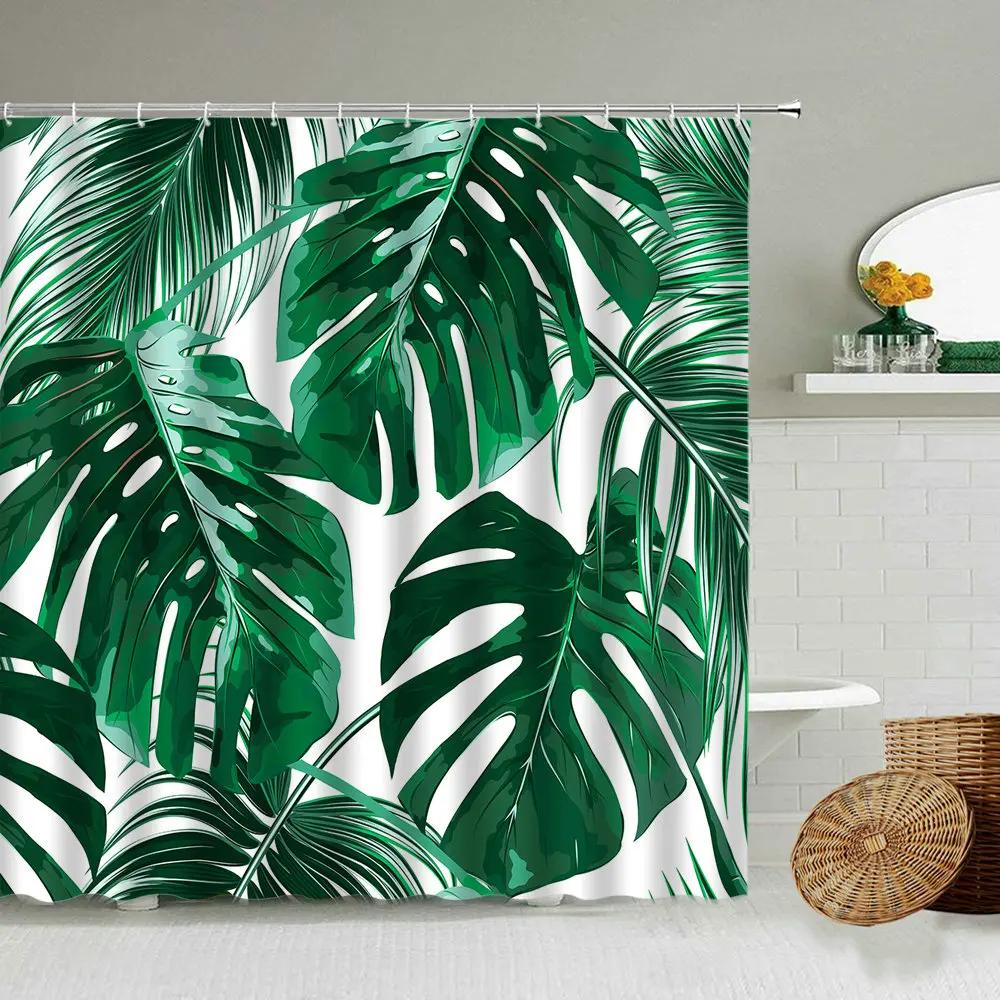 

Tropical Plant Leaf Seamless Pattern Bathroom Waterproof Shower Curtain Europe America India Family Toilet With Hook Curtains