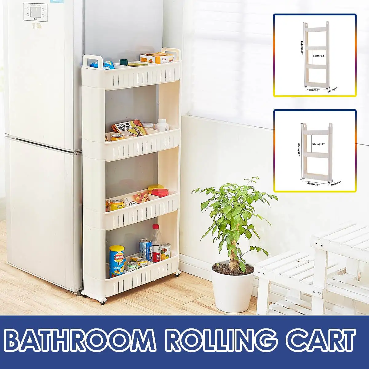 

3/4 Layer Gap Kitchen Storage Shelf Rack Slim Slide Tower Movable Assemble With Wheels Bathroom Accessories Kitchen Organizer