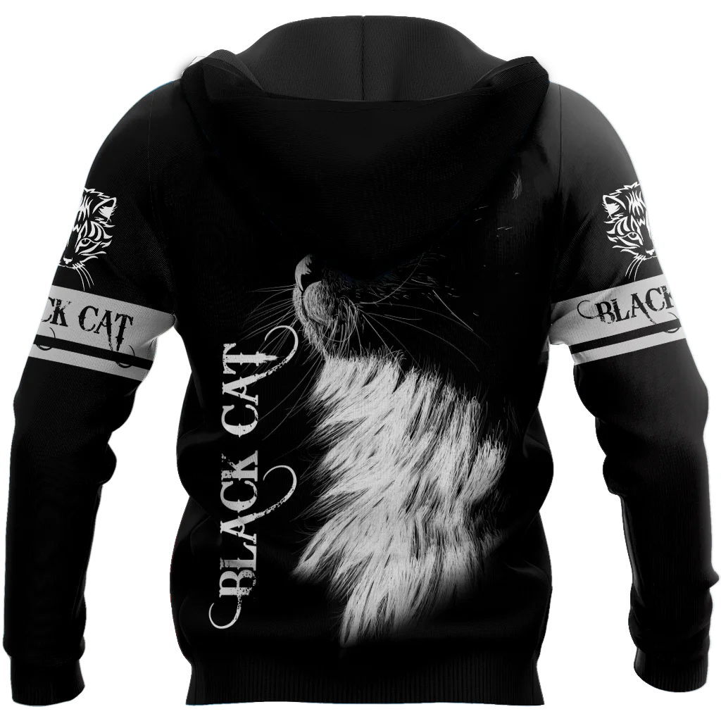 Мужская повседневная толстовка с капюшоном черная унисекс 3D-принтом в виде кошки