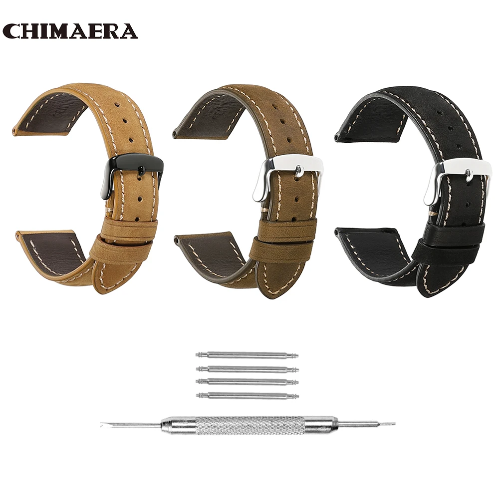 Ремешок для часов CHIMAERA из натуральной кожи стальной браслет с пряжкой язычком