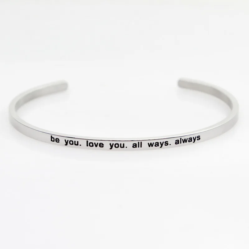 Простой серебряный браслет манжет гравированный из нержавеющей стали