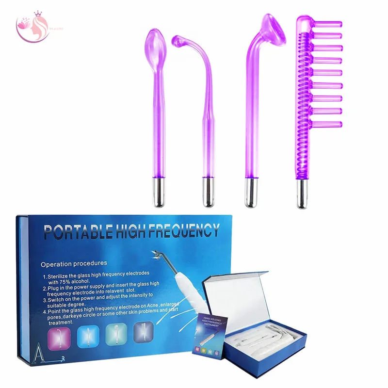 4 IN 1High Frequency Electrode Facial Machine Electrode Wand Acne Spot Wrinkle Remover Hair Growing Tubes Skin Care tools 2021