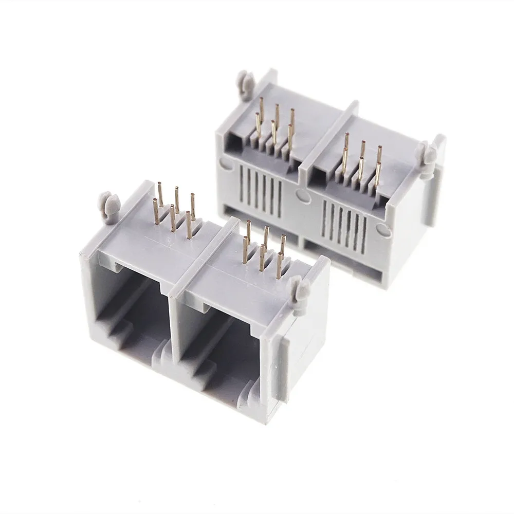 100 шт. двойной порт RJ11 RJ12 Jack модульный разъем 6P6C правый угол через отверстие PCB