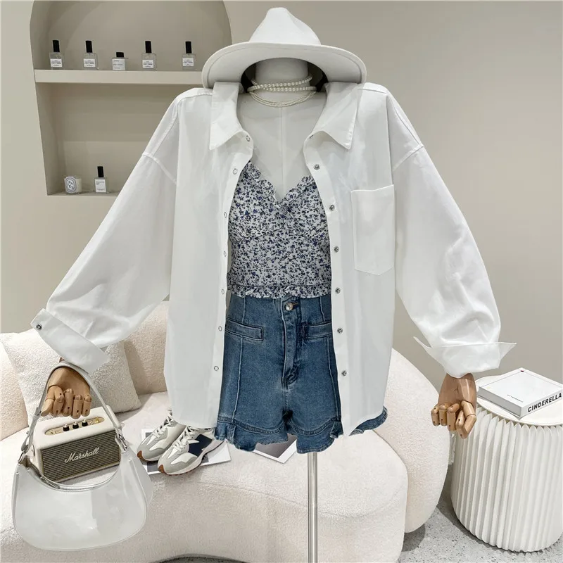 

Women's Clothing Summer 2021 Fashion New Loose split strap shirt New design sense medium length solid color sunscreen clothing