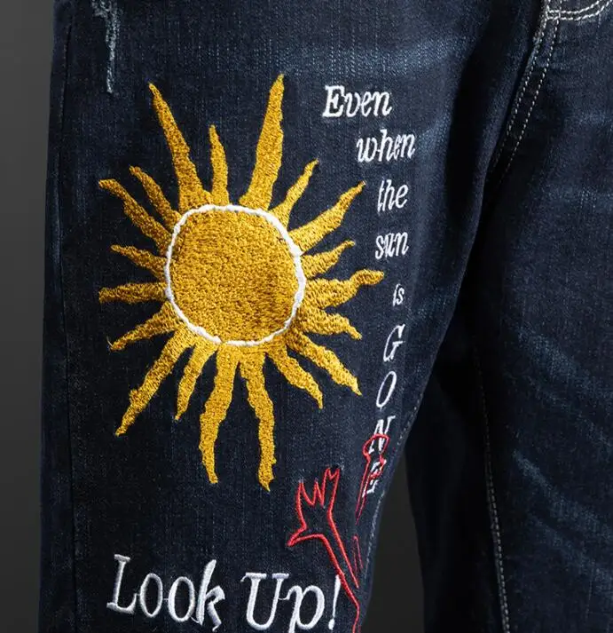 Men Jeans Washing Mens Hiphop Baggy Denim Pants Embroidered Jeans Male Cowboy Straight Trousers  Size 28-42