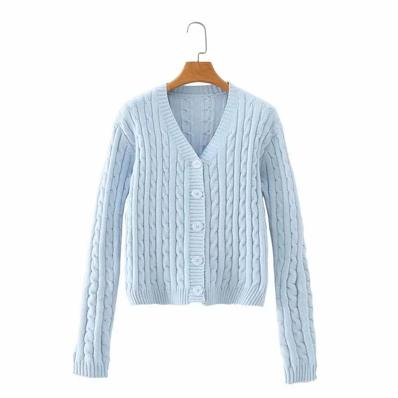 

2020 Fall French Retro Twist High Waist Cardigan Solid Color V-Neck Single Breasted Short Sweater Jacket
