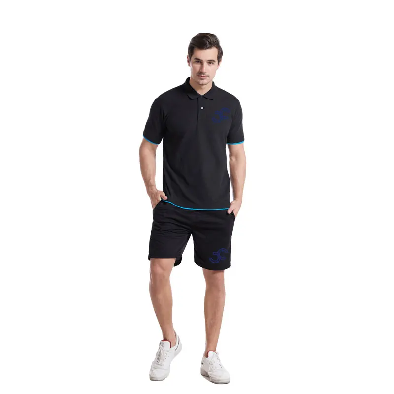 

Fashion Brand Printing Short Sleeve Pure Cotton T Shirt Men Lapel Business Casual Jogging Polo Shirt+Sweat Pants Two-piece Suit