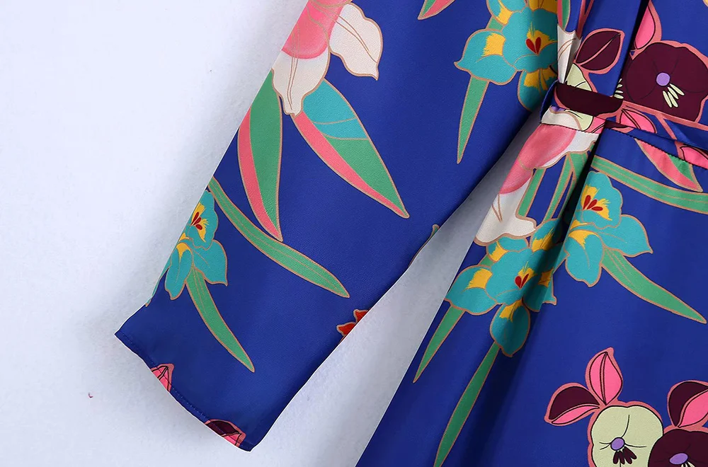

Women Casual Dress for 2021 Autumn Fashion Floral Print Midi Shirt Dress Vintage V Neck Long Sleeve Female Za Dresses Vestidos