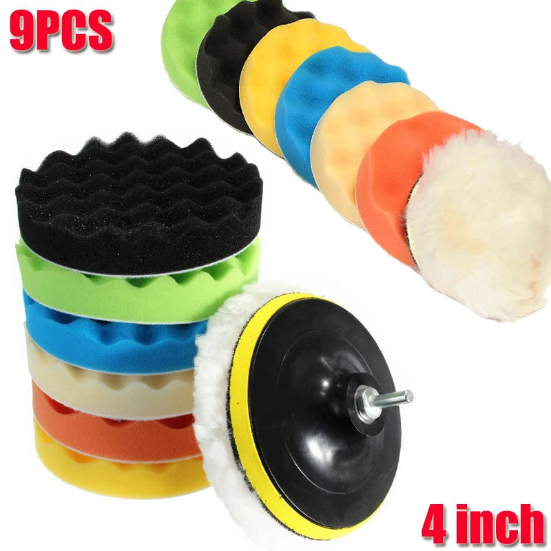 

9Pcs/Set Car Buffing Buffer Pad 4 Inch 100mm Waxing Polishing Wave Sponge Pad Kit For Polisher M10 Thread Abrasive Tools