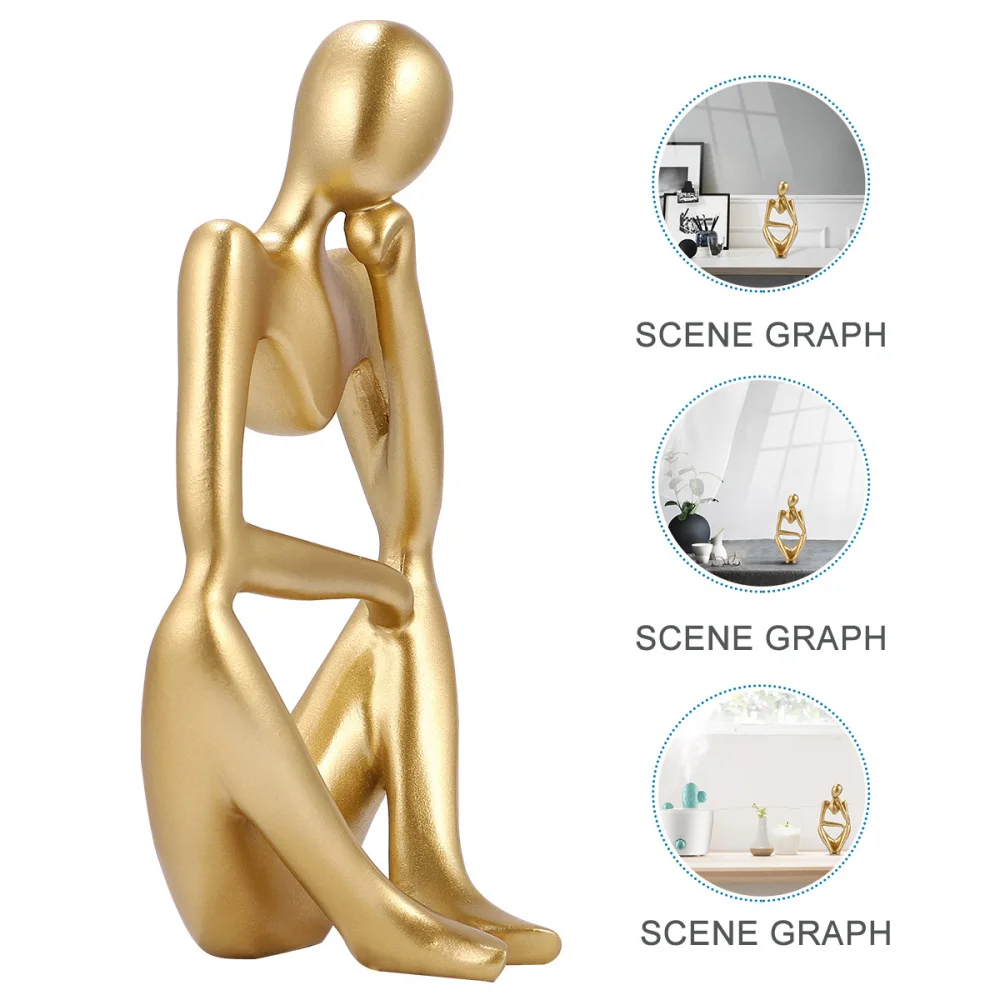 

1Pc Nordic Creative Decorations Sandstone Abstract Figure Shape Ornament for Home Office Desktop (HBSK9508, Golden)