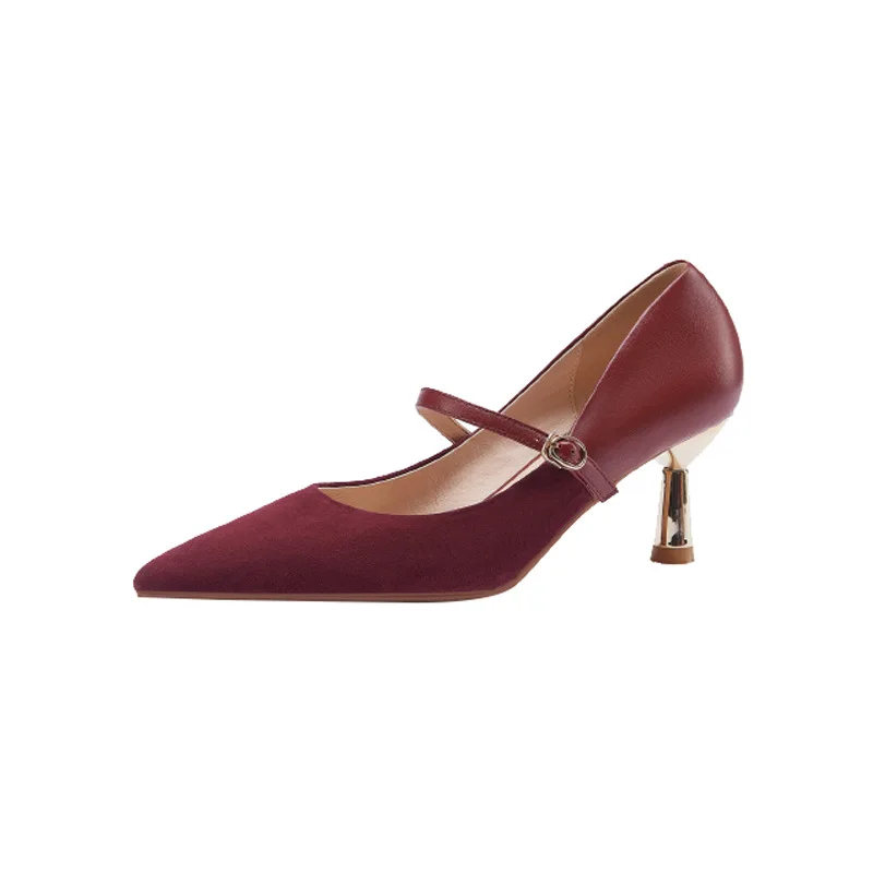 2021 Pu Leather Women Pumps New Fashion Sexy Pointed Toe Shallow Shoes Woman High Heels Party Sexy Wine Red Women's High Heels