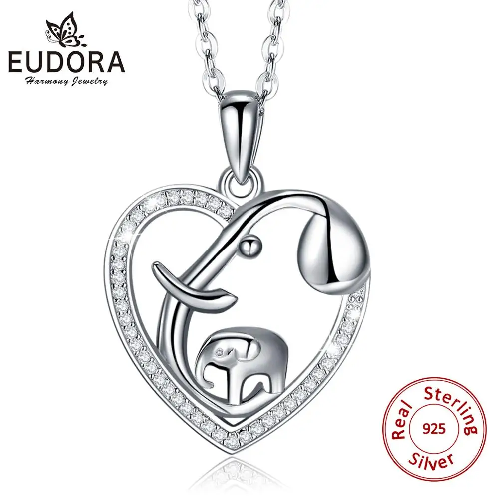 

Eudora Sterling Silver 925 Forest Animal Double Elephant in Heart Crystal Statement Necklace 2020 New Birthday Jewelry Gift D527