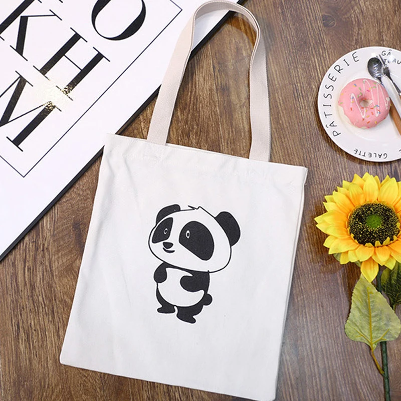 

Сумка на плечо Женская холщовая, саквояж большой вместимости с рисунком панды, Повседневная Милая аниме дорожная сумочка-тоут для покупок
