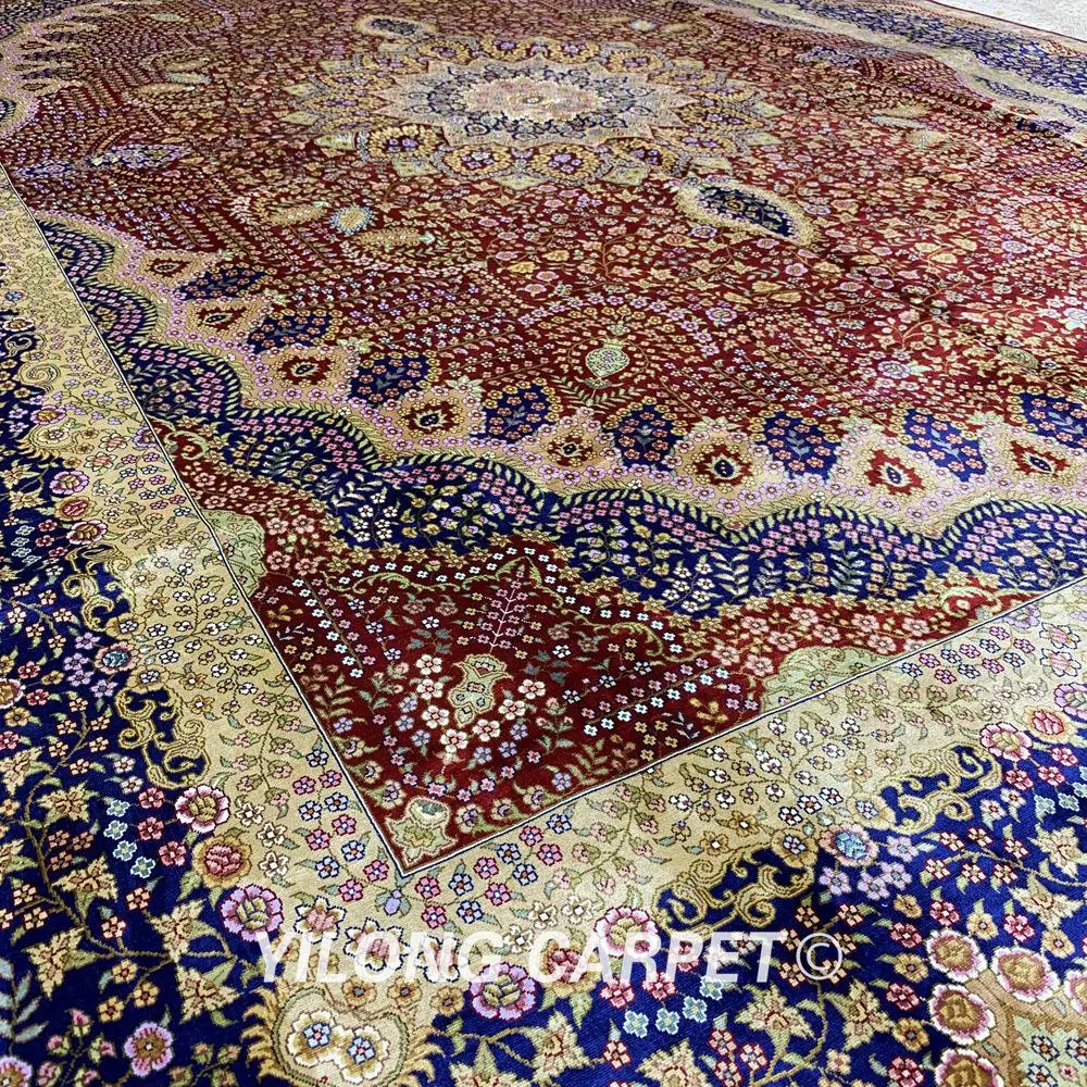 YILONG 9,2 'x12. 8' персидский большой шелковый ковер ручной работы красный медальон персидский ковер(ZQG282A