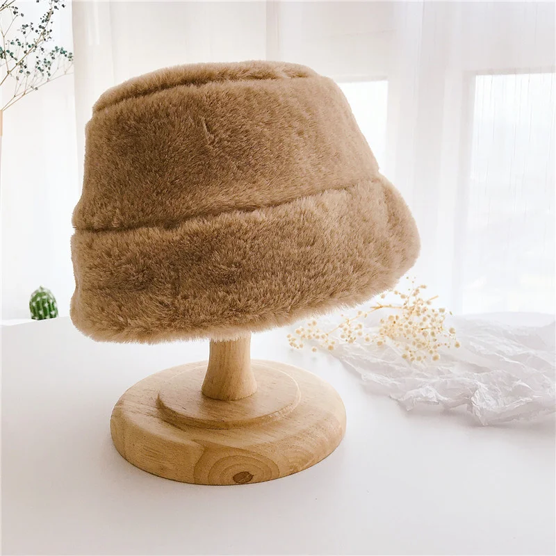 

Autumn and Winter Rabbit Fur Leopard Monochrome Hat Children Children Bucket Hat Fisherman Baby Hat Plush Bucket Hat