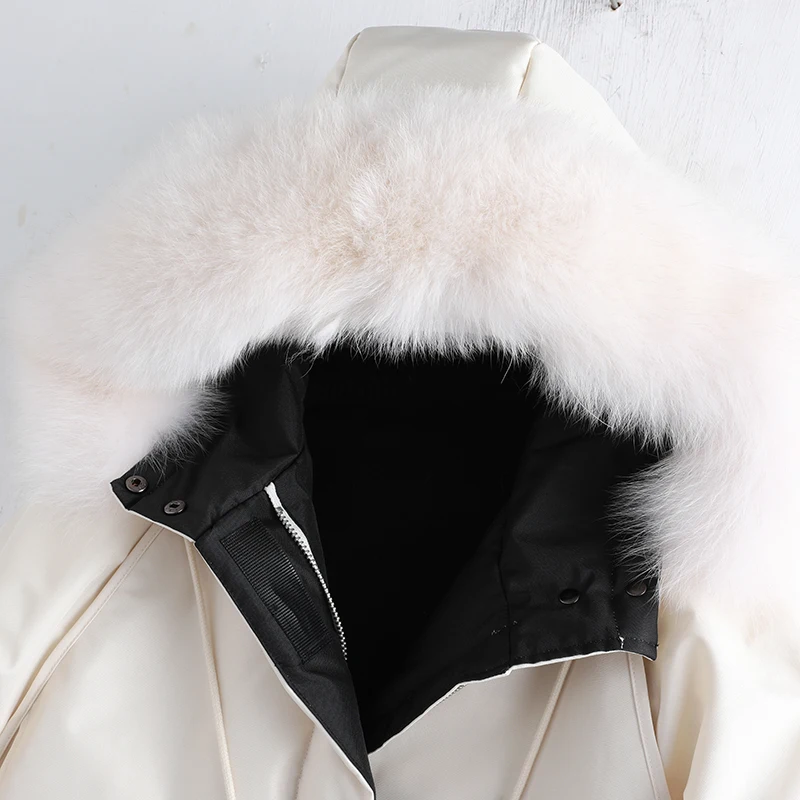 2019 Зимняя мода воротник из натурального Лисьего меха Теплый белый утиный пух с