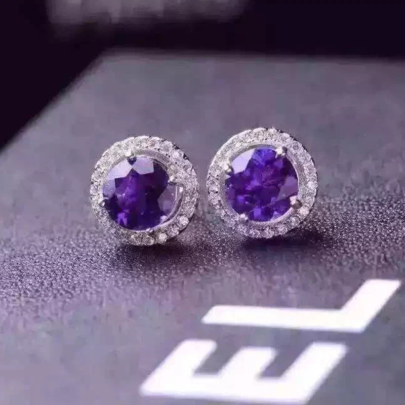 Простые Дизайнерские серьги с аметистом из чистого серебра 925 пробы натуральный