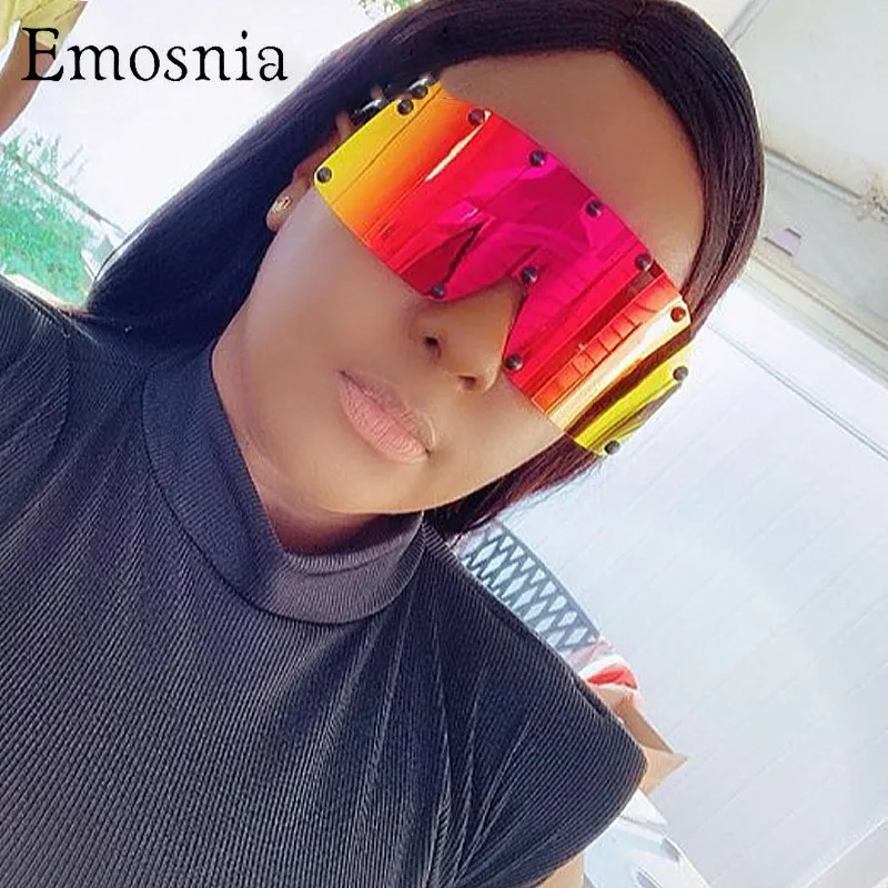 

Emosnia Oversized Rivet Punk Sunglasses Women Retro Shield Square Sun Glasses One Peice Top Quality Shades Sport UV400 Oculos