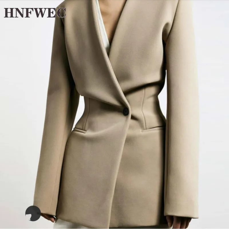 

Korean Slim Blazer For Women Notched Single Button long sleeve Large Size Casual Blazers Female 2020 Minimalist Clothes P492