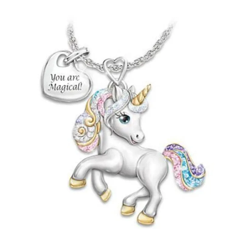 

Popular Fashion Colorful Unicorn Necklace Pendant Men and Women Holiday Birthday Gift Party Party Jewelry Jewelry Wholesale